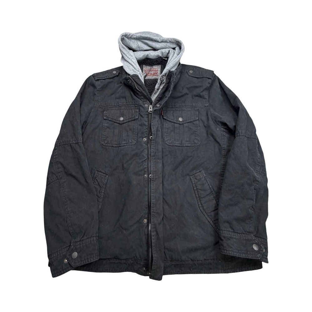 Levi's Field Jacket Mens XL Black Sherpa Lined Hooded Military Utility Coat